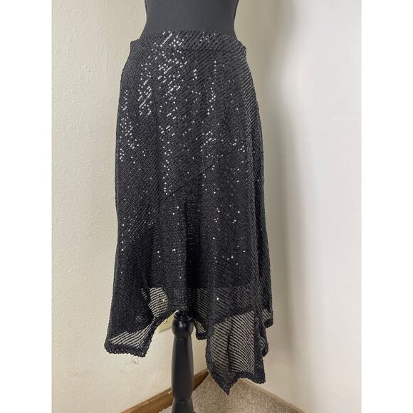 Ember Dresses & Skirts - Sold do not purchase NWT Ember Women's Y2K Sequin Asymmetrica Midi Skirt Black L